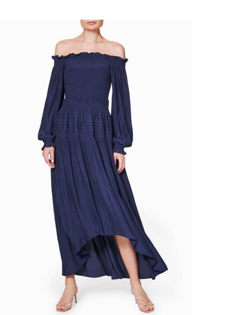 Ramy Brook Navy Off-Shoulder Smocked Maxi Dress